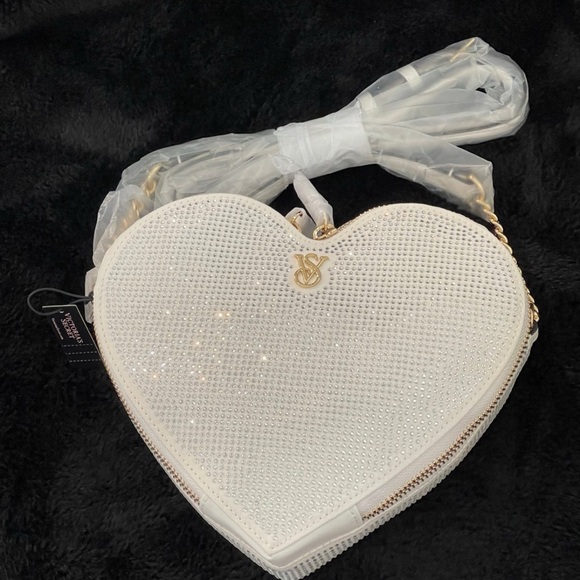 NWT Victoria’s Secret RHINESTONE HEART CROSSBODY BAG & HEART POUCH - Picture 12 of 13